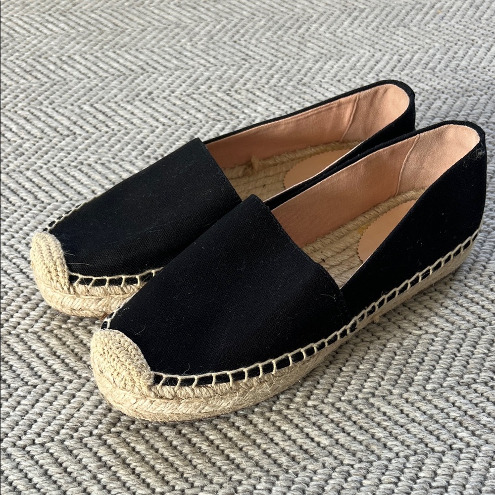 J. Crew Black Canvas Espadrille Slip-Ons Brand New